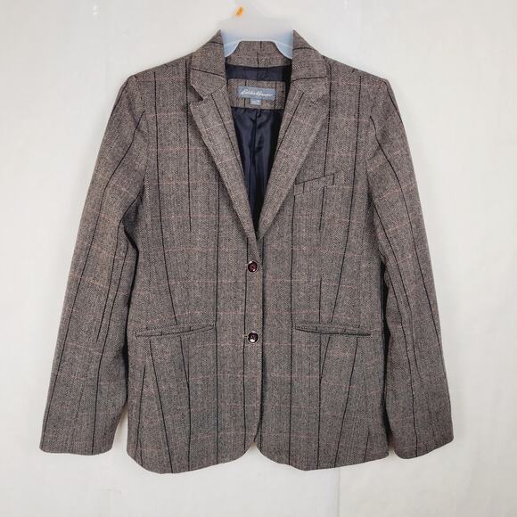 Eddie Bauer wool herringbone tweed blazer womens 12 tall Preppy Old Money - Picture 1 of 9